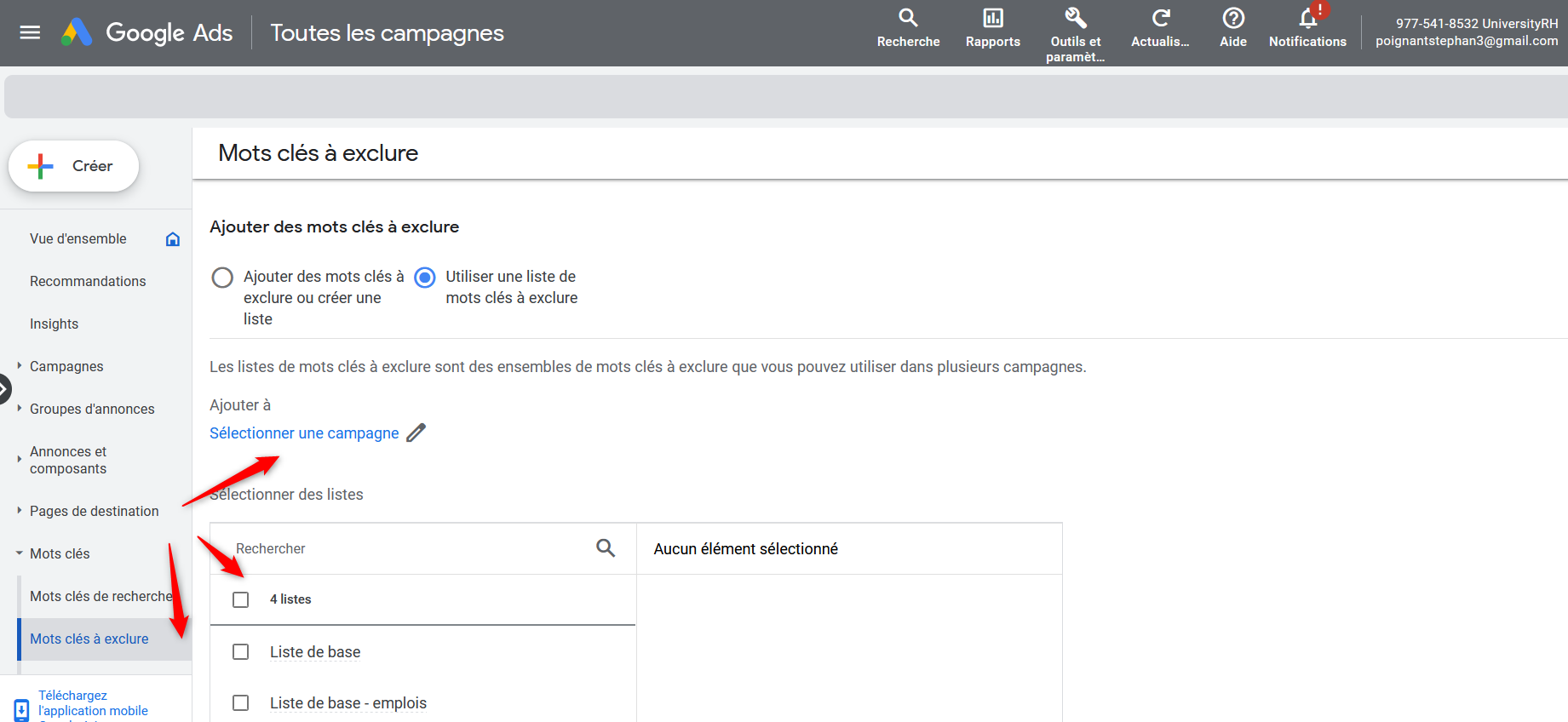Comment définir la liste de mots clés à exclure sur Google Ads ?