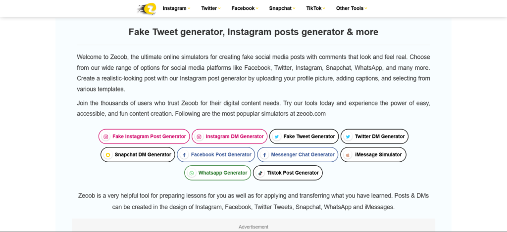 Zeoob_ Use Fake Tweet Generator, Instagram Post - zeoob.com